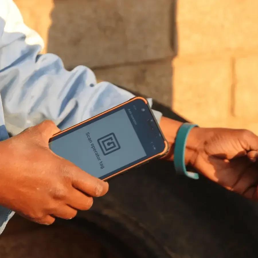 rugged device ready to scan employee tag